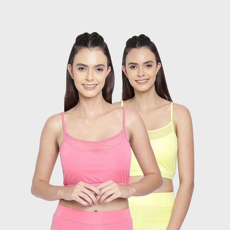 Clovia Comfort-Fit Active Crop Top with Removable Pads Multi-Color (Pack of 2)(XL)