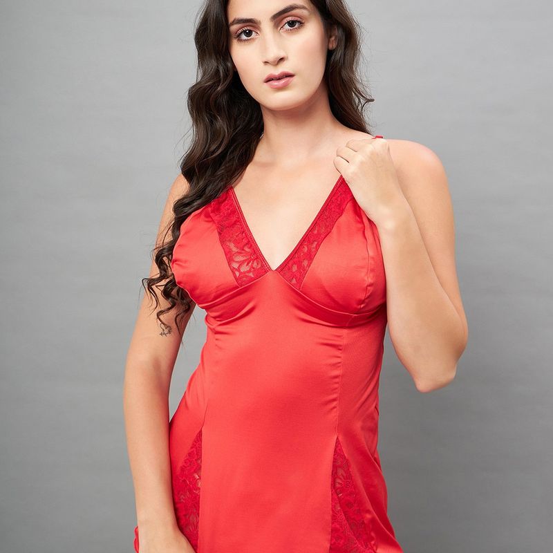 Secrets By ZeroKaata Women Solid Short Baby Doll Lingerie - Red (S)