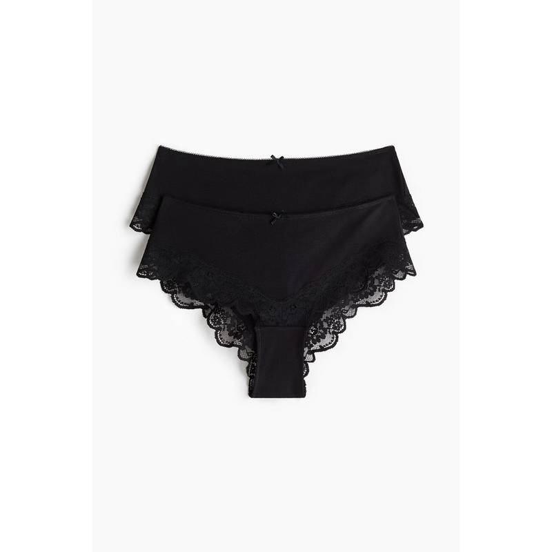 H&M Women Black 2-Pack Lace-Trimmed Hipster Briefs (XS)