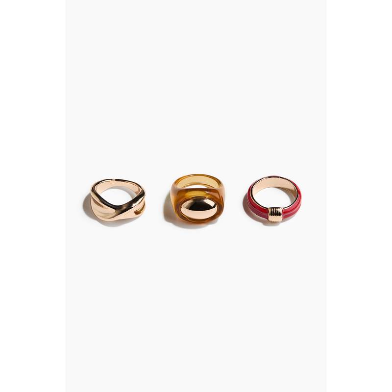 H&M Women Red 3-Pack Chunky Rings (XS/S)