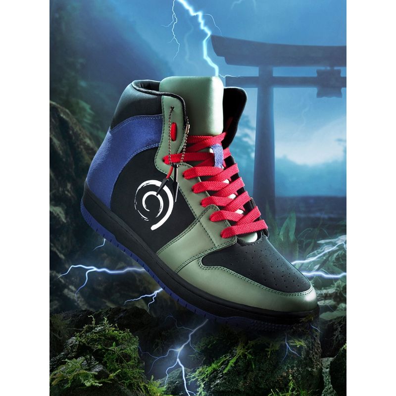 Bewakoof Men's Green & Black Kakashi Color Block High Top Sneakers (UK 7)