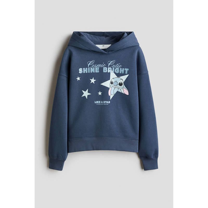 H&M Girls Blue Oversized Printed Hoodie (8-10 Years)