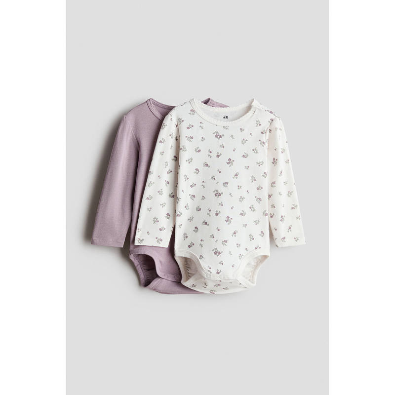 H&M Girls Multi-Color 2-Pack Cotton Bodysuits (0-1 Months)