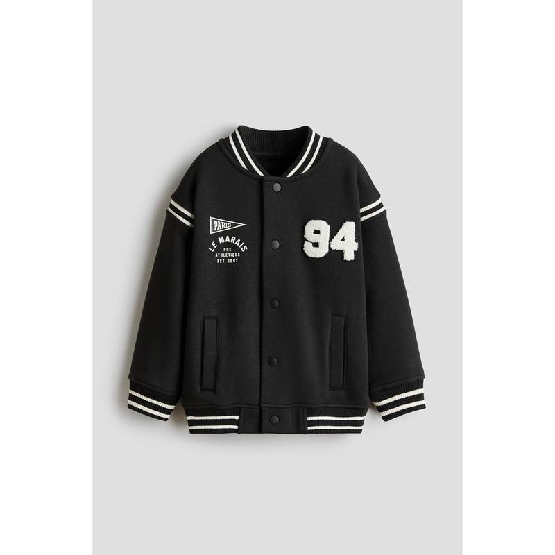 H&M Boys Black Motif-Detail Baseball Jacket (2-4 Years)