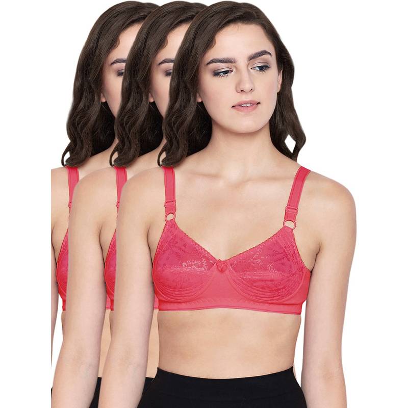Bodycare 100% Cotton Non Padded Non Wired Regular Bra (Pack of 3) (32D)