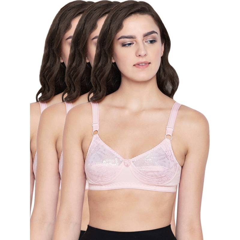 Bodycare 100% Cotton Non Padded Non Wired Regular Bra (Pack of 3) (32D)