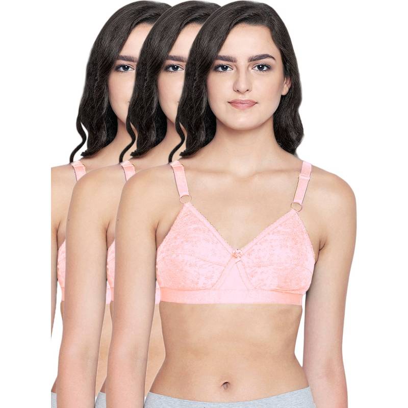 Bodycare 100% Cotton Lightly Padded Non Wired T-Shirt Bra (Pack of 3) (32D)