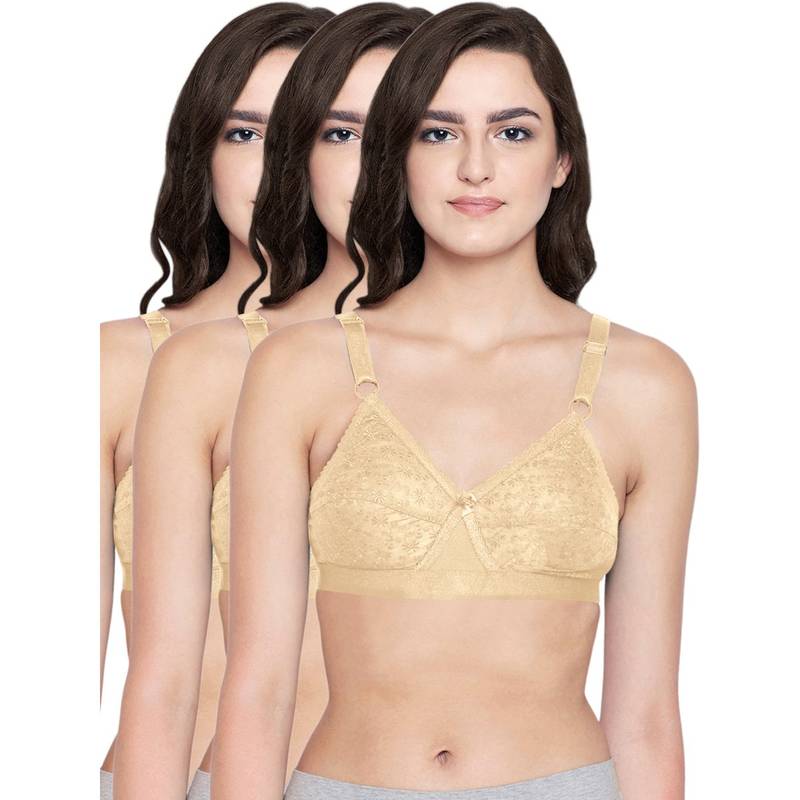 Bodycare 100% Cotton Lightly Padded Non Wired T-Shirt Bra (Pack of 3) (42D)