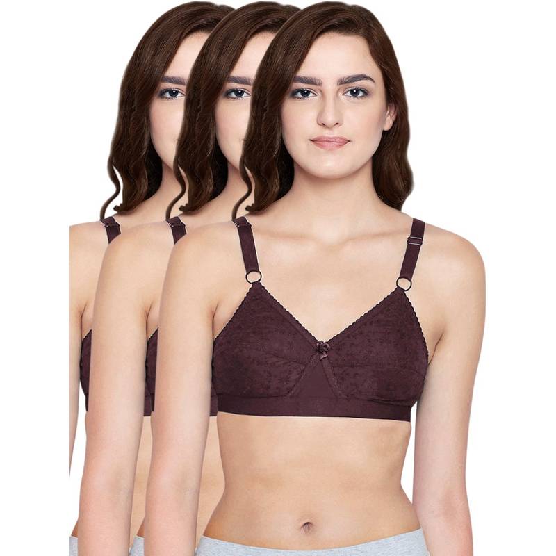 Bodycare 100% Cotton Lightly Padded Non Wired T-Shirt Bra (Pack of 3) (32D)