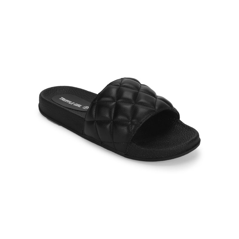 Truffle Collection Black Pu Crisscross Quilted Slip Ons - UK 3