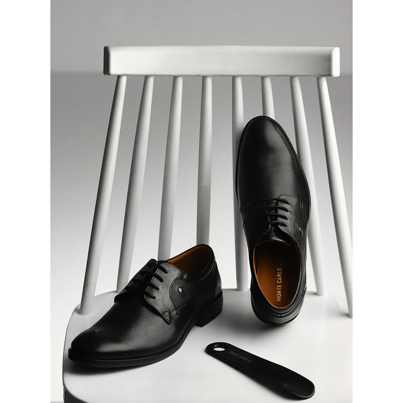 Monte Carlo Men Black Solid Lace Up Genuine Leather Derby Shoes (UK 10)