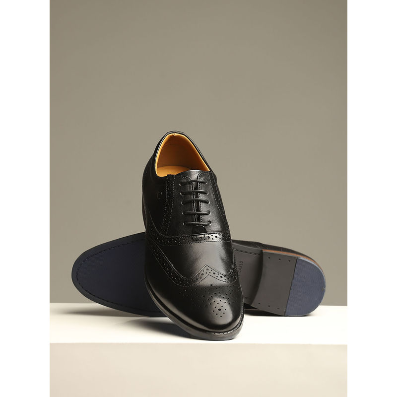 Monte Carlo Men Black Solid Lace Up Genuine Leather Brogue Shoes (UK 9)