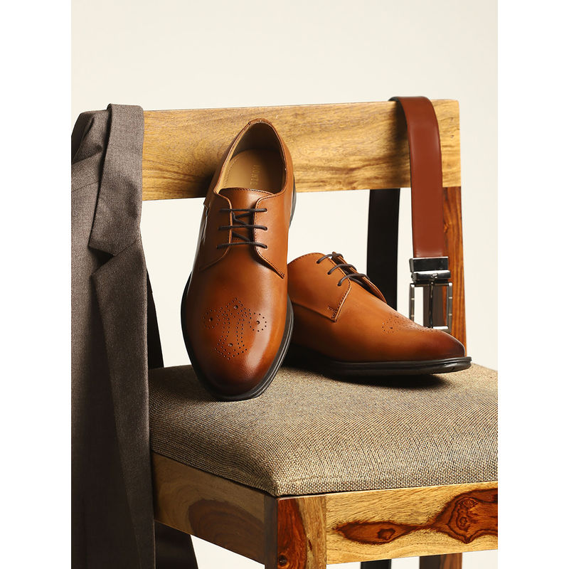 Monte Carlo Men Tan Solid Lace Up Genuine Leather Brogue Shoes (UK 10)