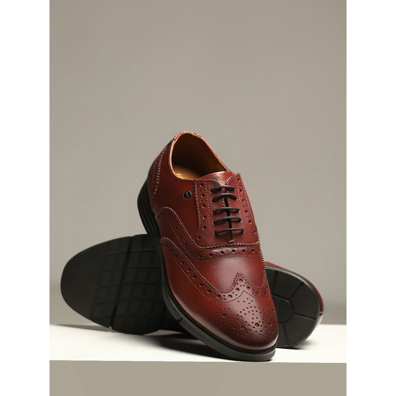 Monte Carlo Men Burgundy Solid Lace Up Genuine Leather Brogue Shoes (UK 10)