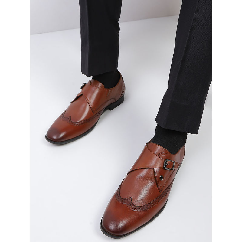 Monte Carlo Men Tan Solid Genuine Leather Monk Shoes (UK 10)