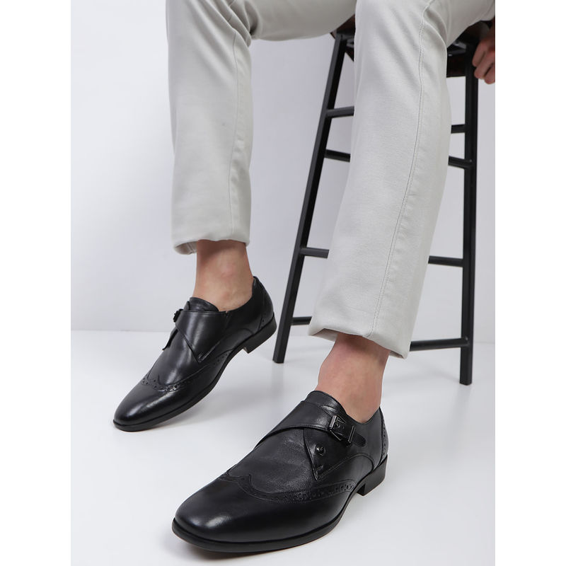 Monte Carlo Men Black Solid Genuine Leather Monk Shoes (UK 8)