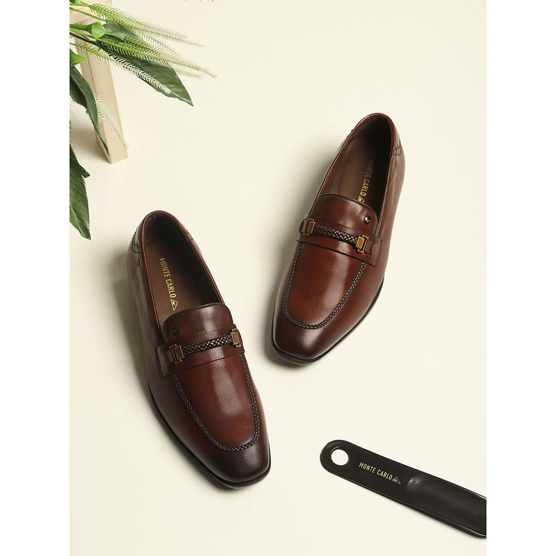 Monte Carlo Men Burgundy Solid Slip On Genuine Leather Loafers (UK 10)