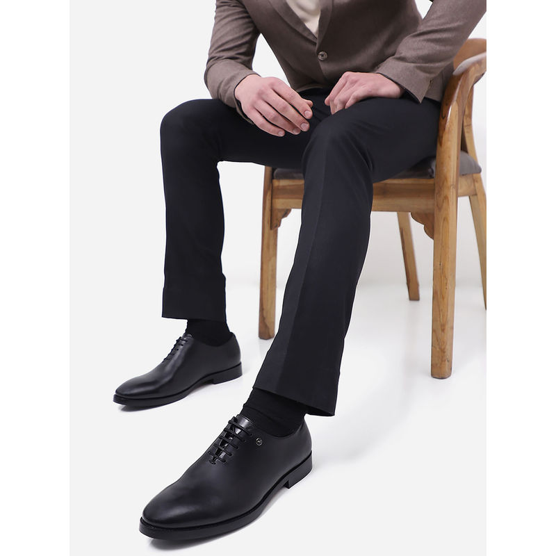 Monte Carlo Men Black Solid Lace Up Genuine Leather Oxford Shoes (UK 11)