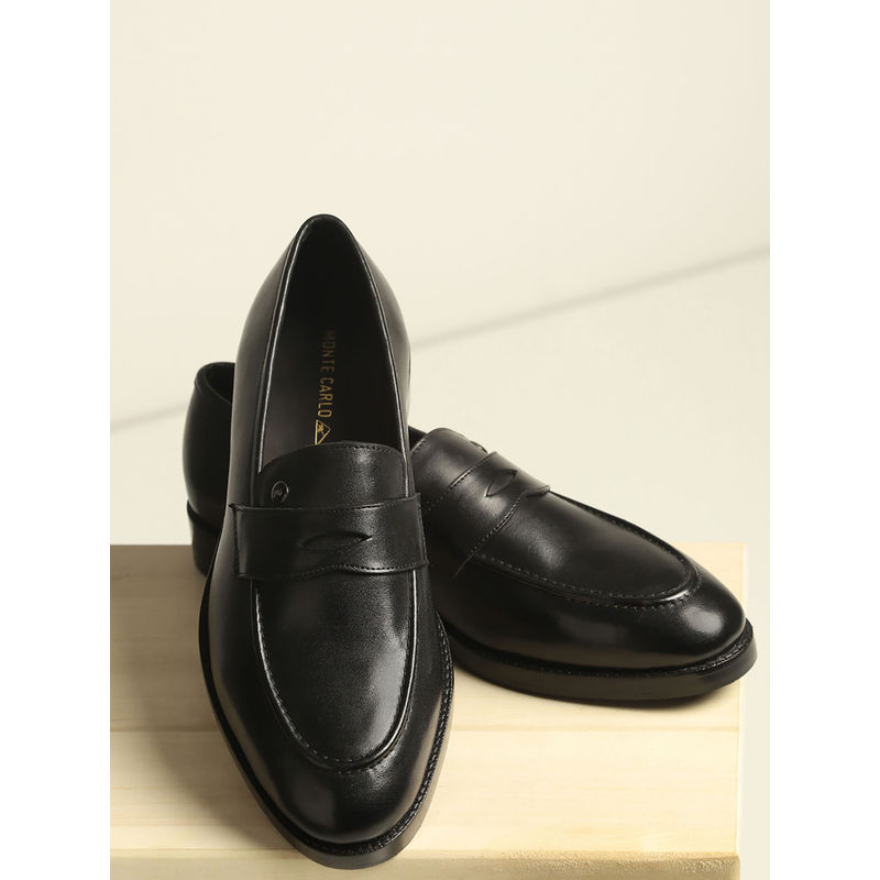 Monte Carlo Men Black Solid Slip On Genuine Leather Penny Loafers (UK 9)