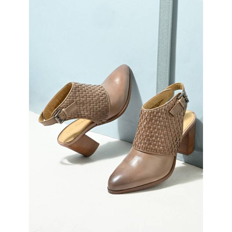 MIORAH Women Brown Slingback Block Heels (UK 3)