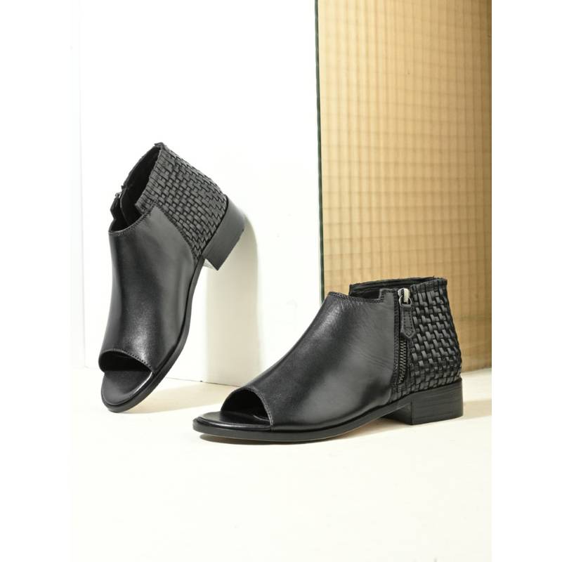 MIORAH Women Black Texa Design Block Heels (UK 3)