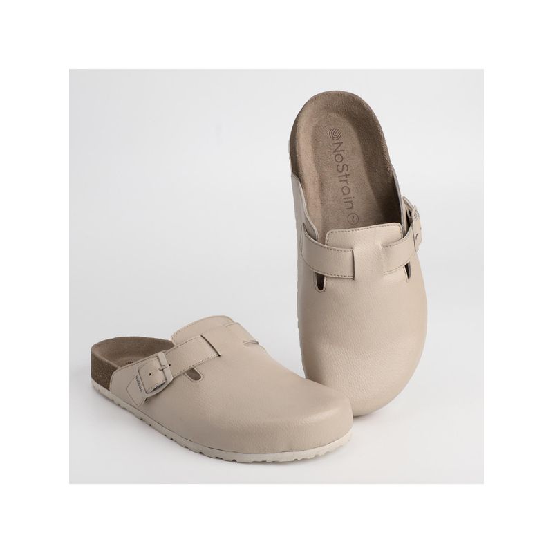 NoStrain Mens Mule Cork With An Adjustable Buckle - Beige (UK 6)