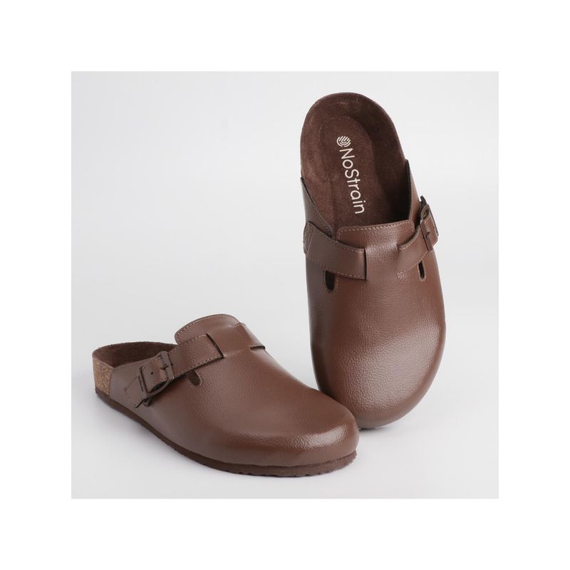 NoStrain Mens Mule Cork With An Adjustable Buckle - Brown (UK 6)