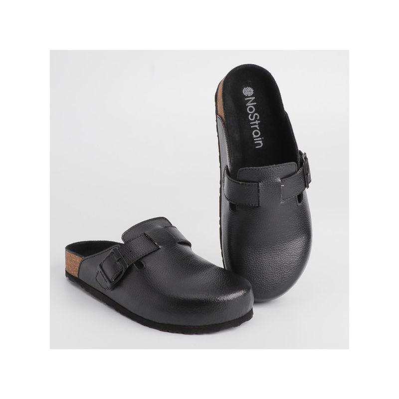 NoStrain Womens Mule Cork With Adjustable Buckle - Black (UK 4)