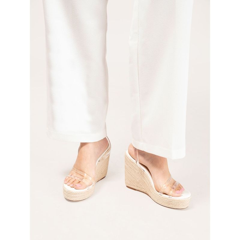 RSVP by Nykaa Fashion White And Beige Ankle Strap Round Toe Wedge Heels (EURO 40)