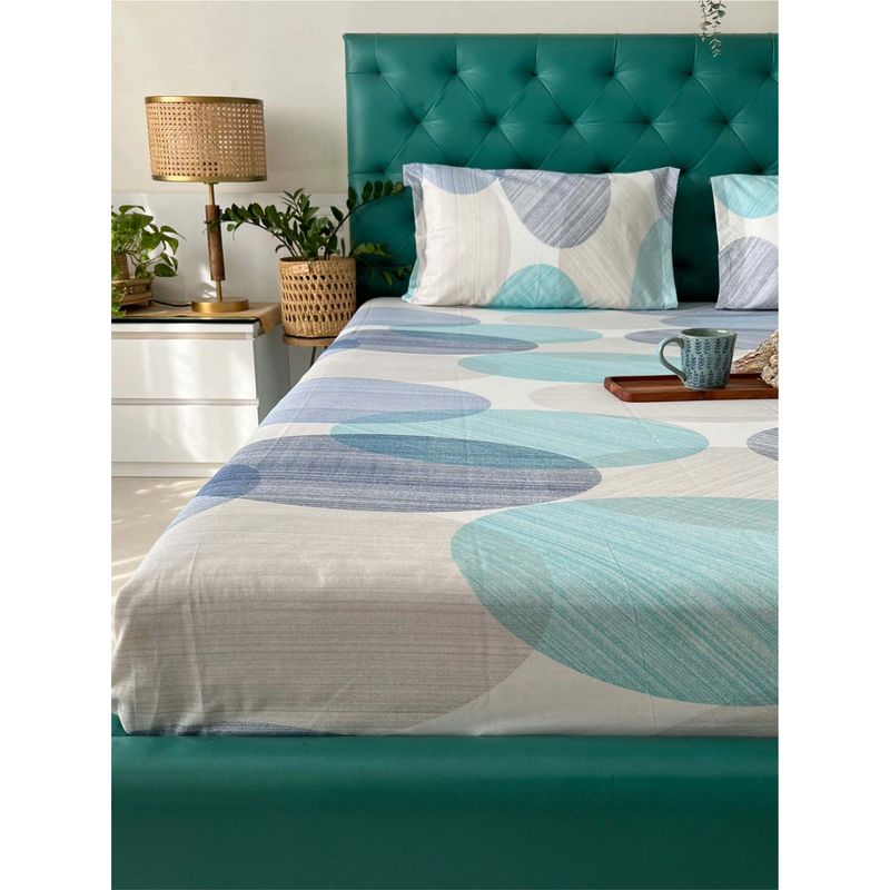Urban Space Cotton Bedsheet with 2 Pillow Covers - Oval Blue (King)