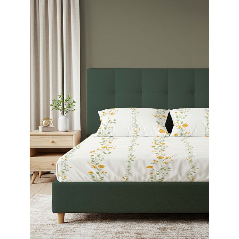 Urban Space Serene Cotton Bedsheets for Queen Bed with Pillow Cover-Veil Bloom