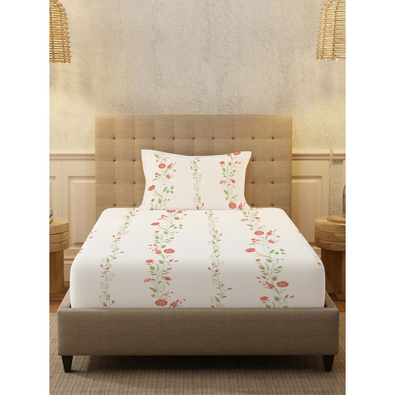 Urban Space Serene 200 Tc Cotton Bedsheets with Pillow Cover Peach (Single)
