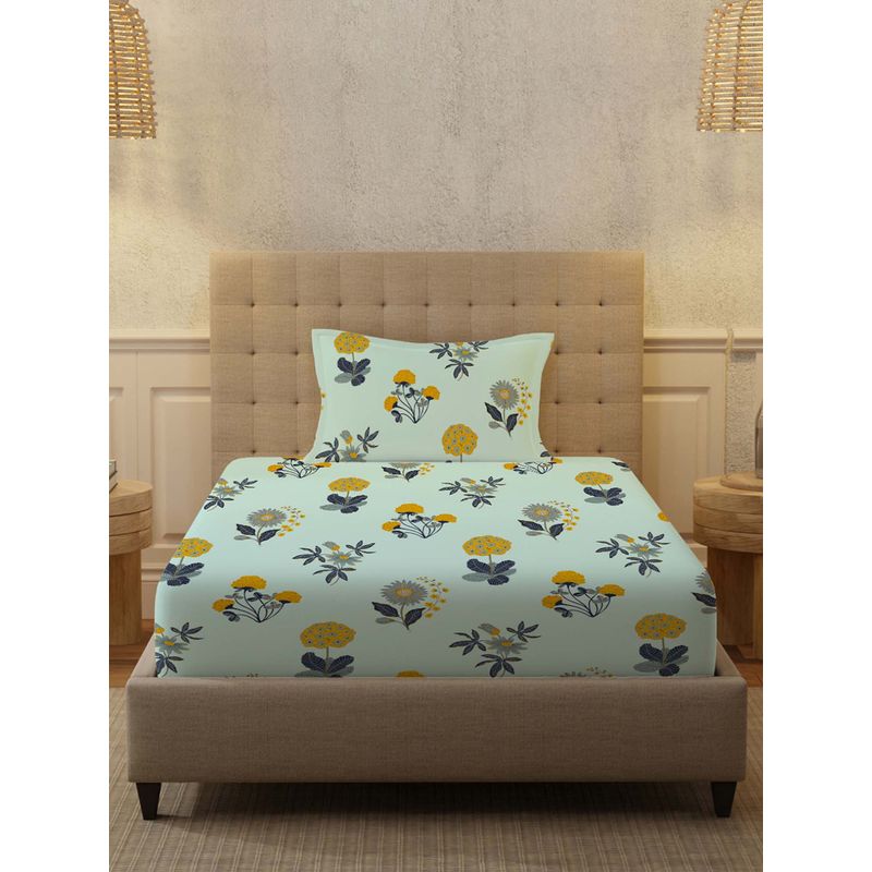 Urban Space Radiance Sky Blue Cotton Bedsheet with 1 Pillow Cover (Single)