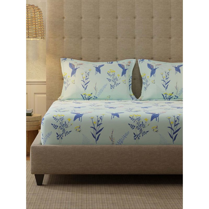 Urban Space Whisper Mint Blue Cotton Bedsheet with 2 Pillow Covers (King)