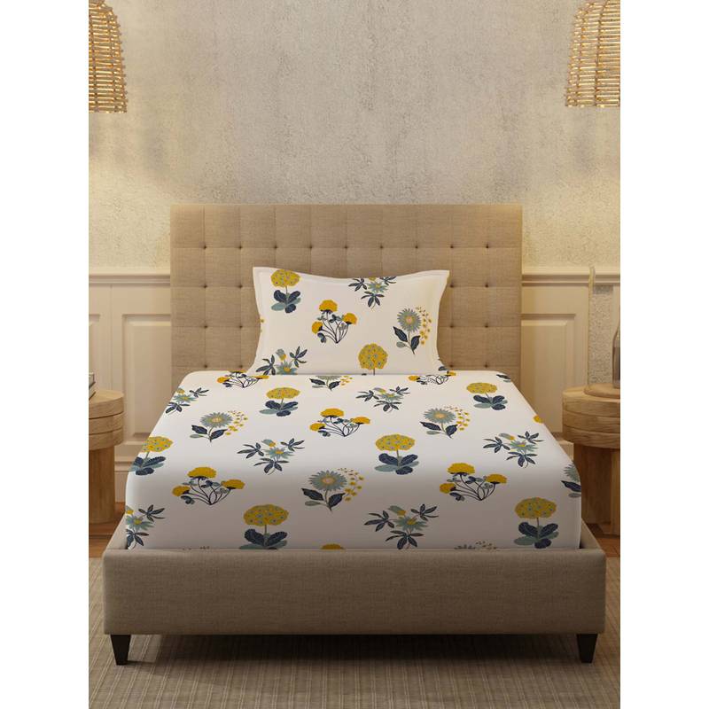 Urban Space Radiance White Cotton Bedsheet with 1 Pillow Cover (Single)