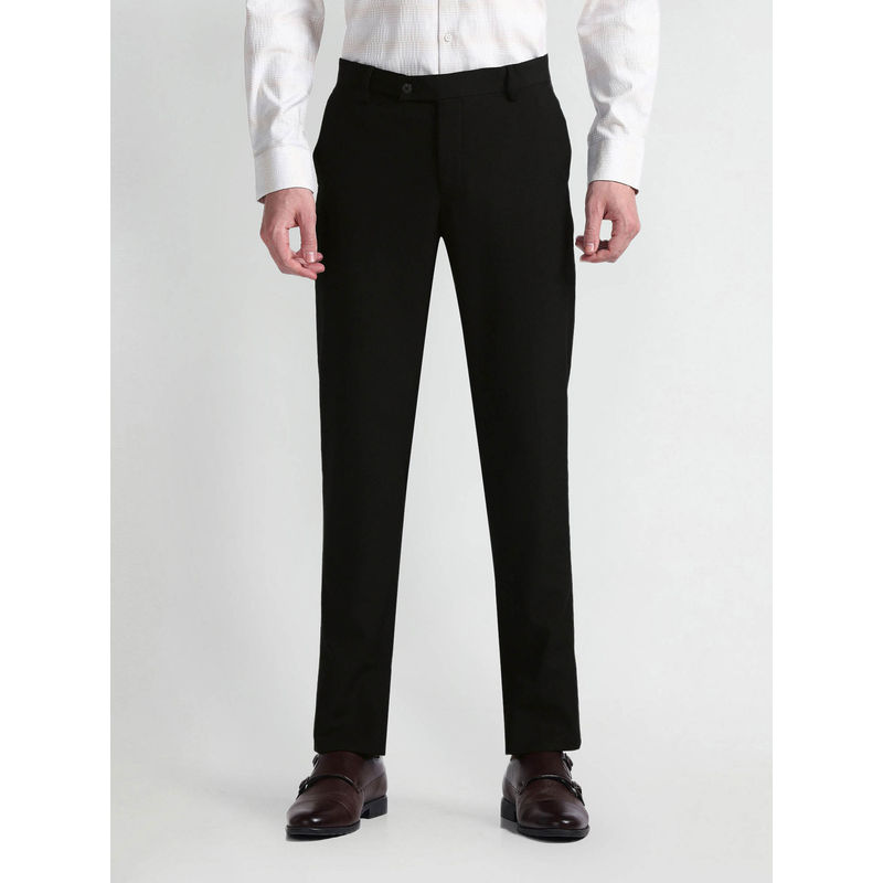 Arrow Mens Black Hudson Tailored Fit Solid Formal Trousers (34)