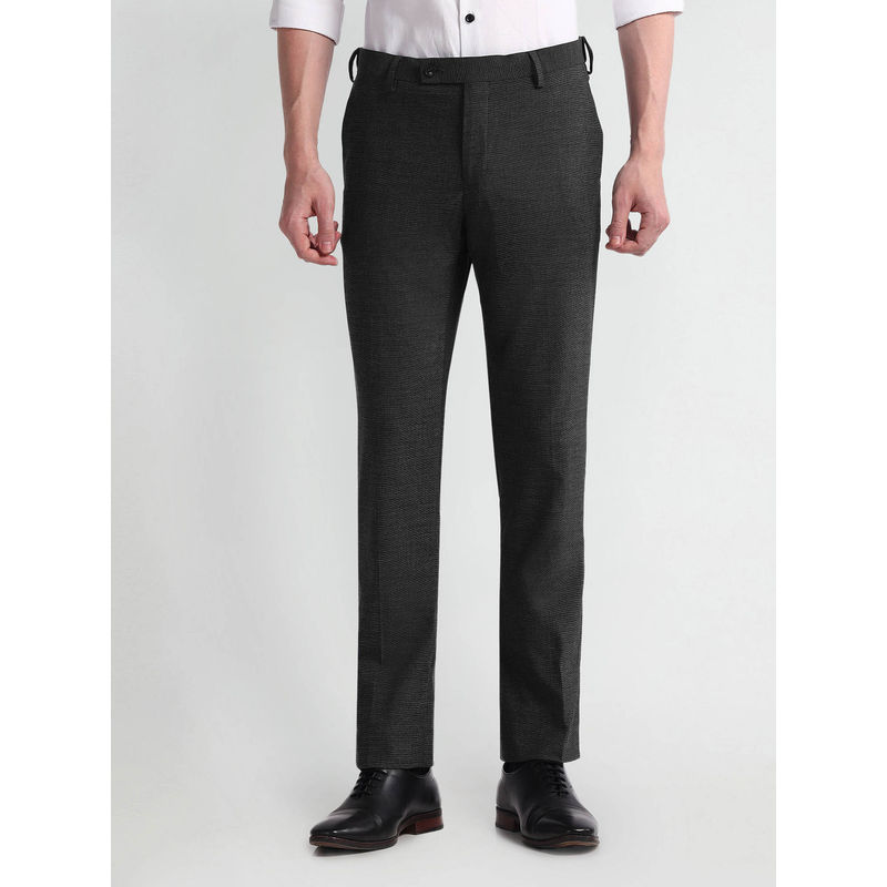 Arrow Mens Charcoal Patterned Dobby Mid Rise Formal Trousers (34)