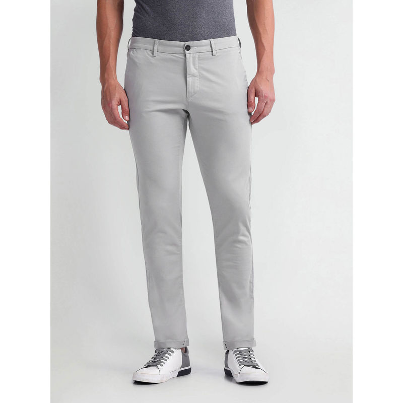 Arrow Sports Mens Grey Solid Autoflex Trousers (32)