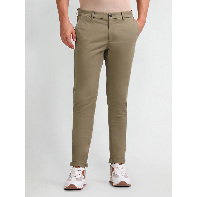 Arrow Sports Mens Beige Mid Rise Autoflex Trousers (34)