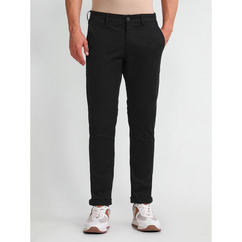 Arrow Sports Mens Black Mid Rise Autoflex Trousers (34)