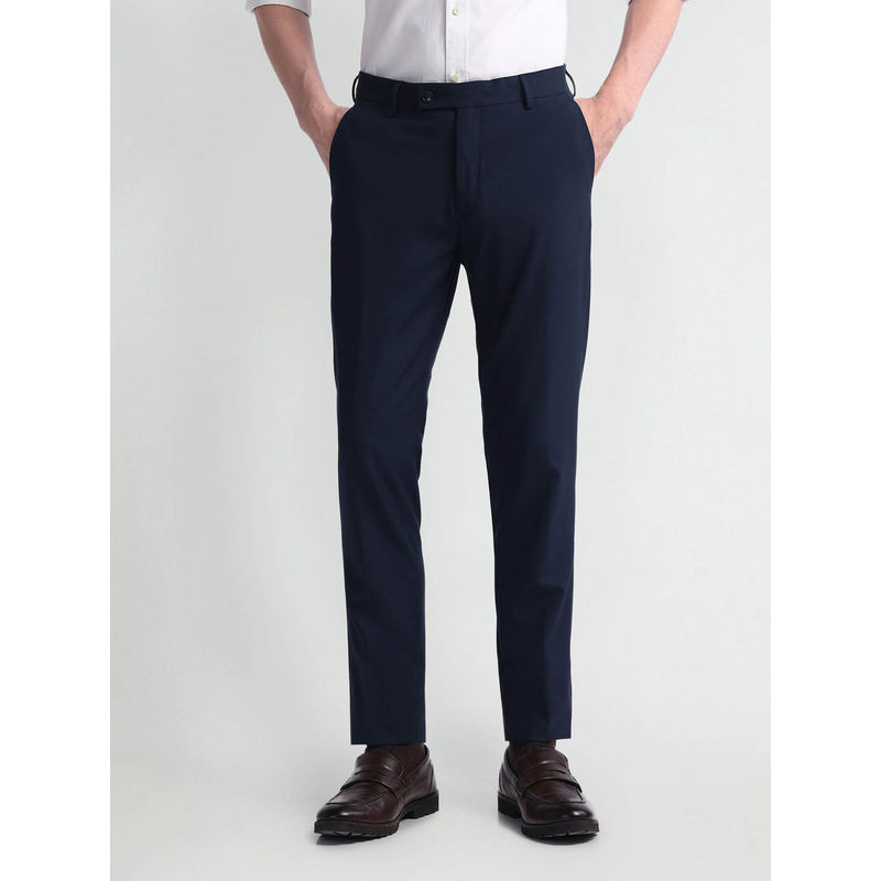Arrow Mens Navy Blue Smart Flex Super Slim Fit Formal Trousers (36)