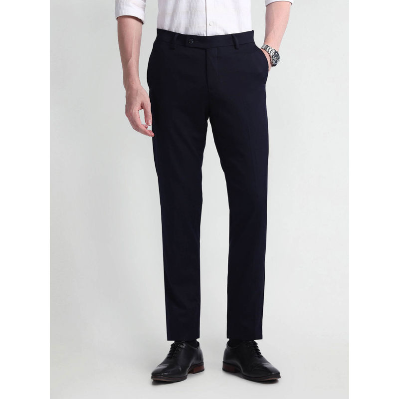 Arrow Mens Navy Blue Mid Rise Tailored Fit Formal Trousers (34)