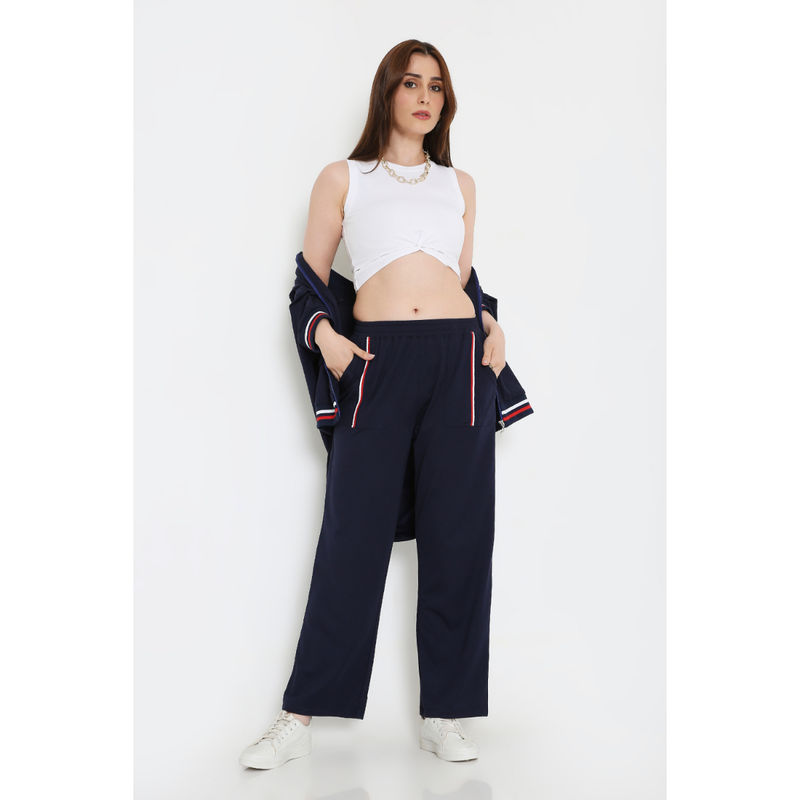 Tuna London Navy Blue Zipped Long Jacket with Track Pant (XL)