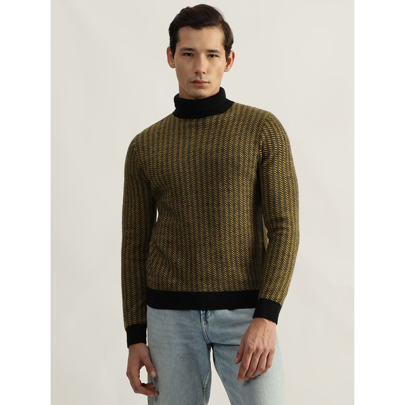 Antony Morato Men Yellow Self Design Turtle Neck Full Sleeves Pullover Sweater (L)