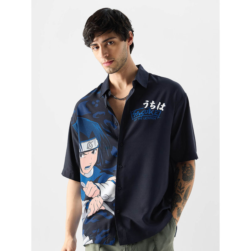 The Souled Store Official Naruto: Sasuke Of The Uchiha Men Oversized Shirts (2XL)