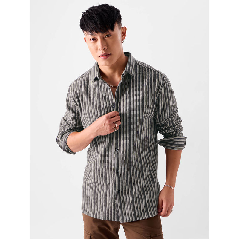The Souled Store Original Stripes: Grey And White Men Knit Shirts (2XL)
