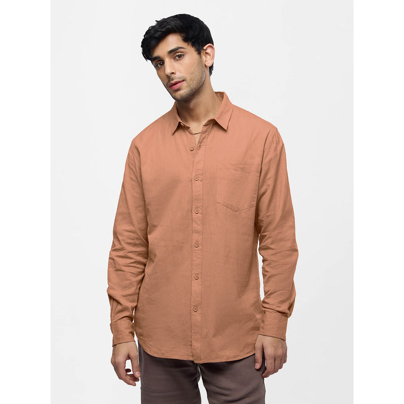 The Souled Store Original Linen: Coral Peach Men Cotton Linen Shirts (L)