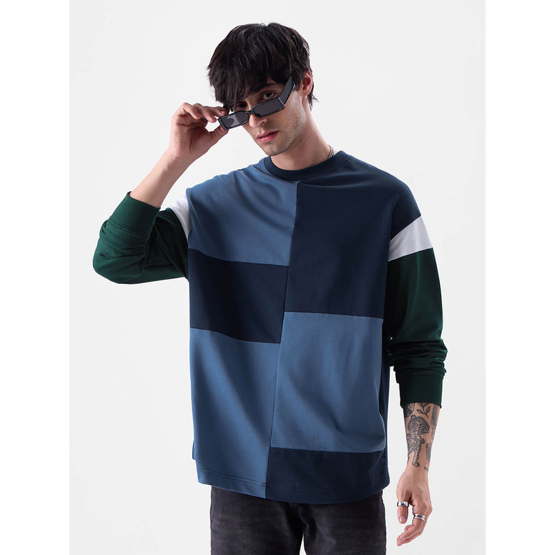 The Souled Store Original Mosaic Blue Men Oversized Full Sleeve T-Shirts (M)