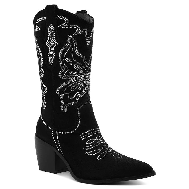 Rag & Co Women Black Rhinestones Embellished Casual boots (EURO 36)