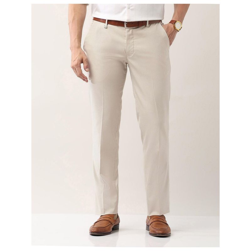 AD By Arvind Beige Slim Fit Smart Flex Formal Trouser (34)